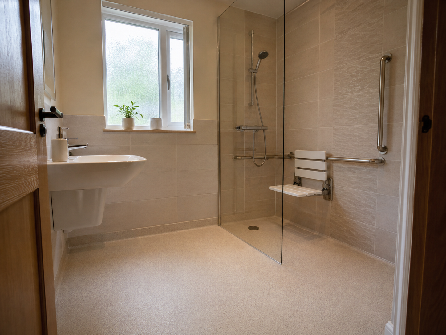 Modern accessible bathroom with level-access shower